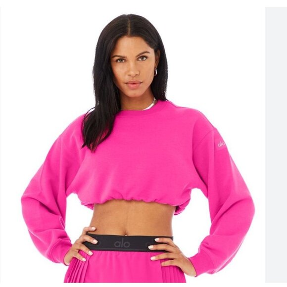ALO Tops - Alo Devotion Crew Neck Pullover NEW Cropped Sweatshirt Fuschia Pink - XS
